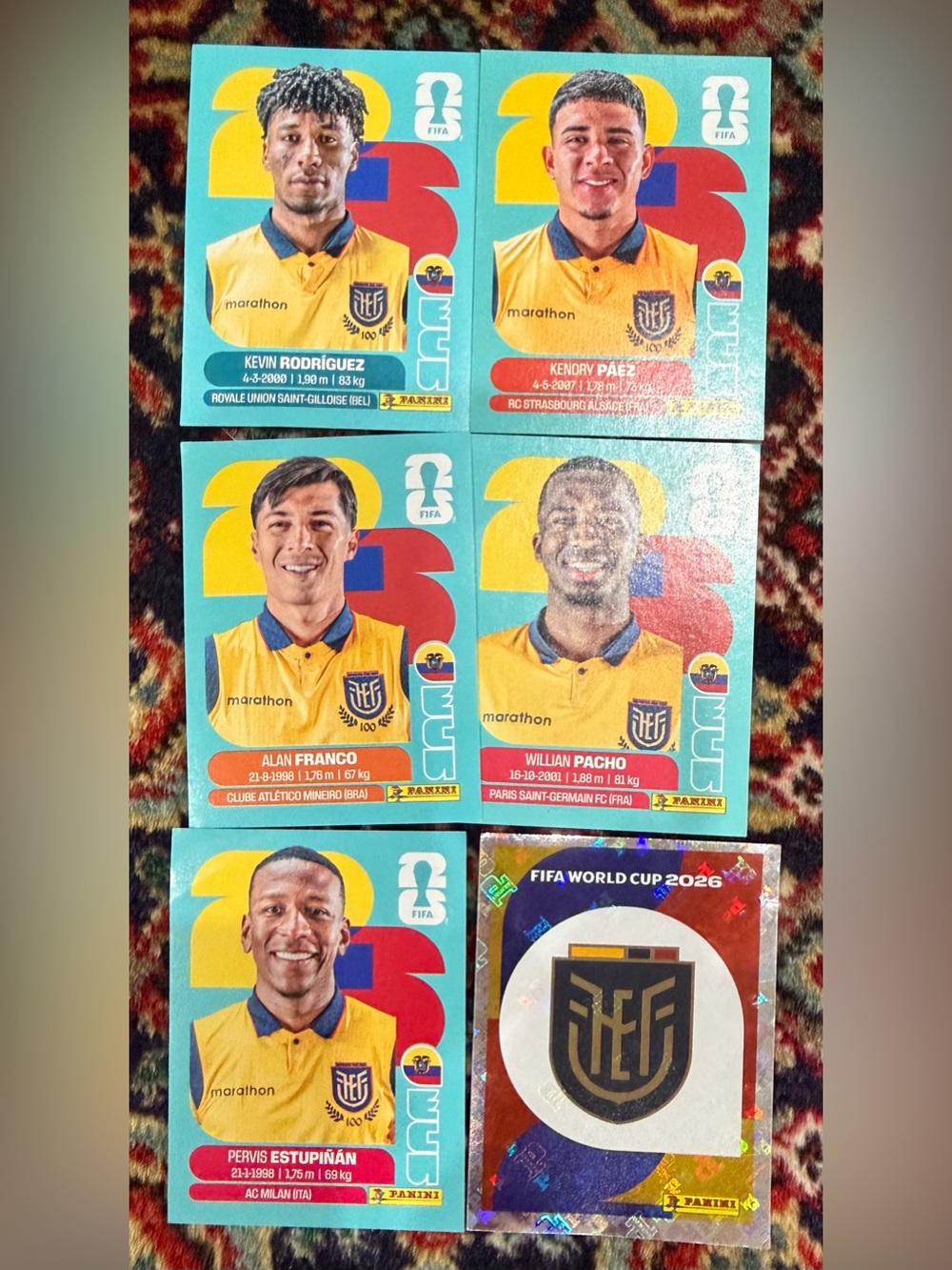 WORLD CUP 2026 PANINI STICKER.ECUADOR  TEAM. LOT OF 6 STICKERS. BRASIL Edition